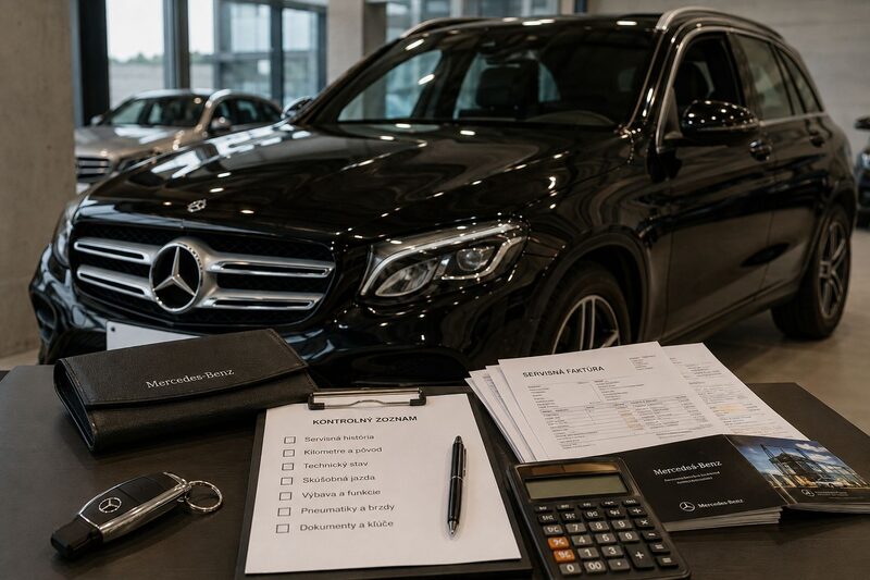 Technik kontroluje jazdený Mercedes-Benz pri príprave vozidla pred predajom.